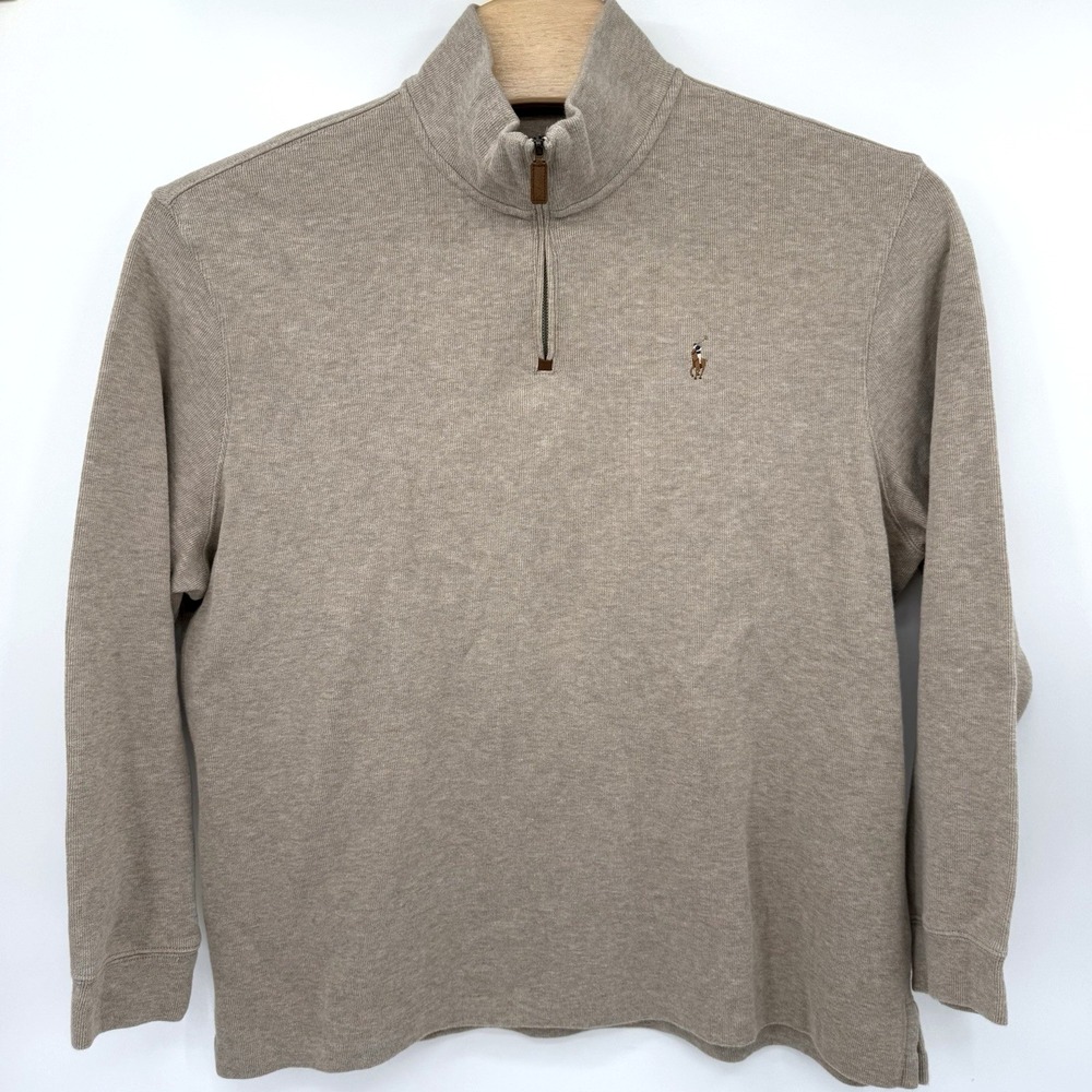 Polo Ralph Lauren Sweater 2XL Mens XXL Beige 1/4 Zip Pullover Golf Mock Neck